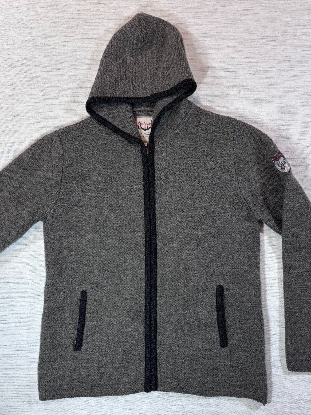 Stockerpoint Alpine Team Men's Grey Wool Blend Knit Hooded Zip Cardigan EU 48